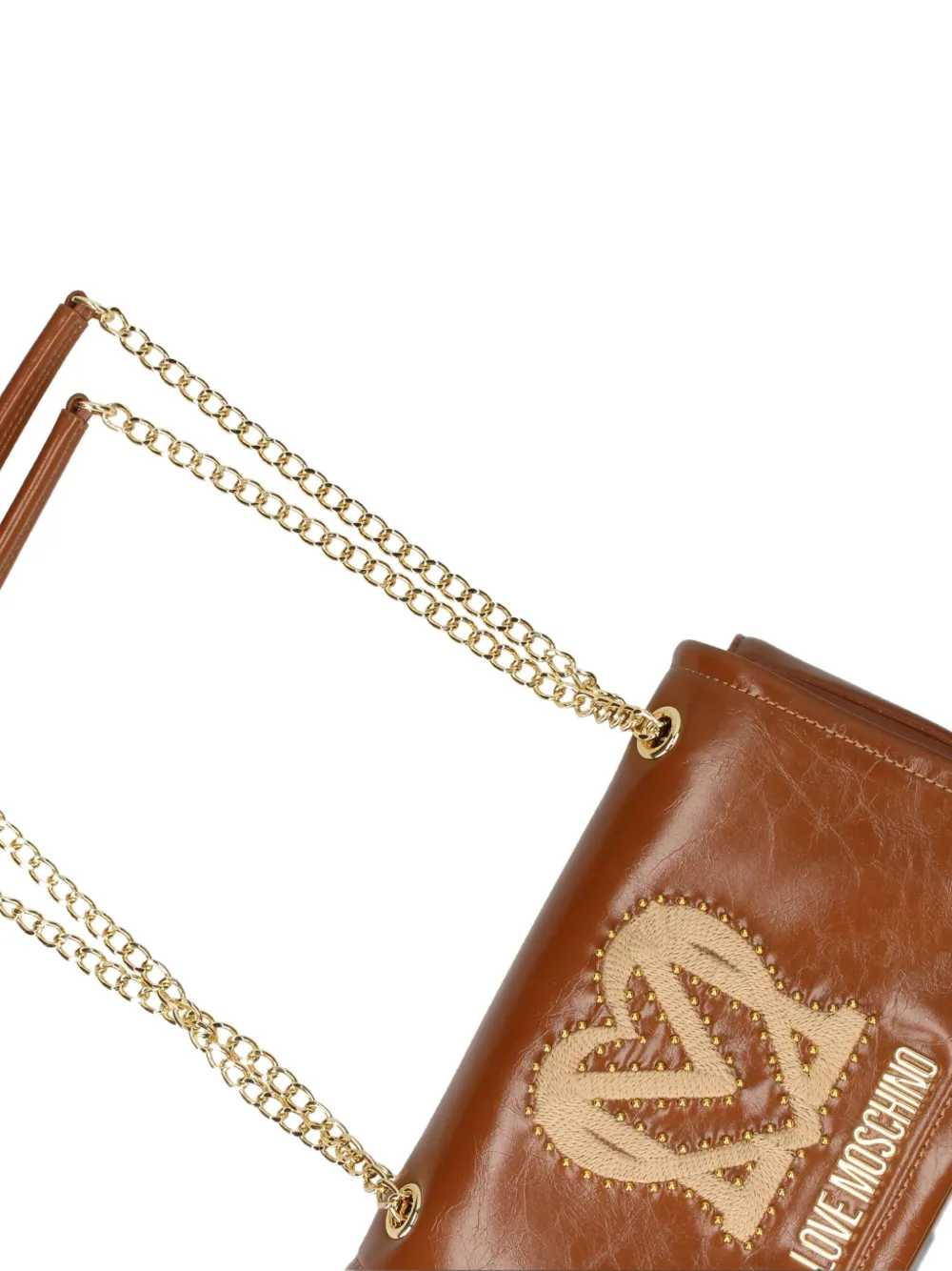 Love Moschino Logo-plaque Studded Shoulder Bag In Brown