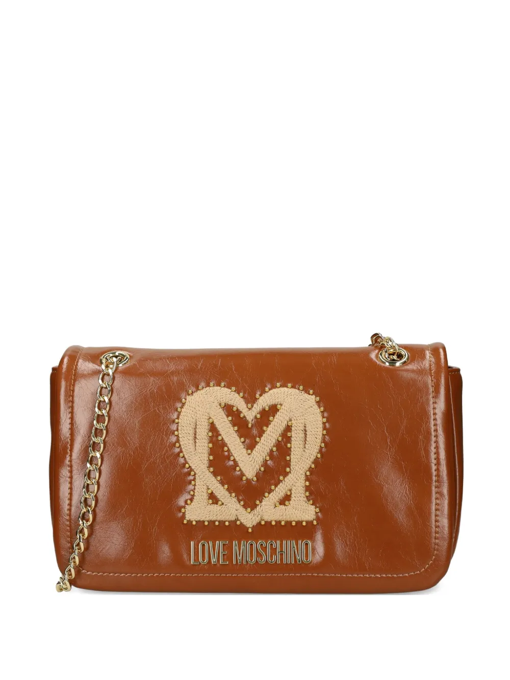 Love Moschino logo-plaque studded shoulder bag | Brown | Image 1