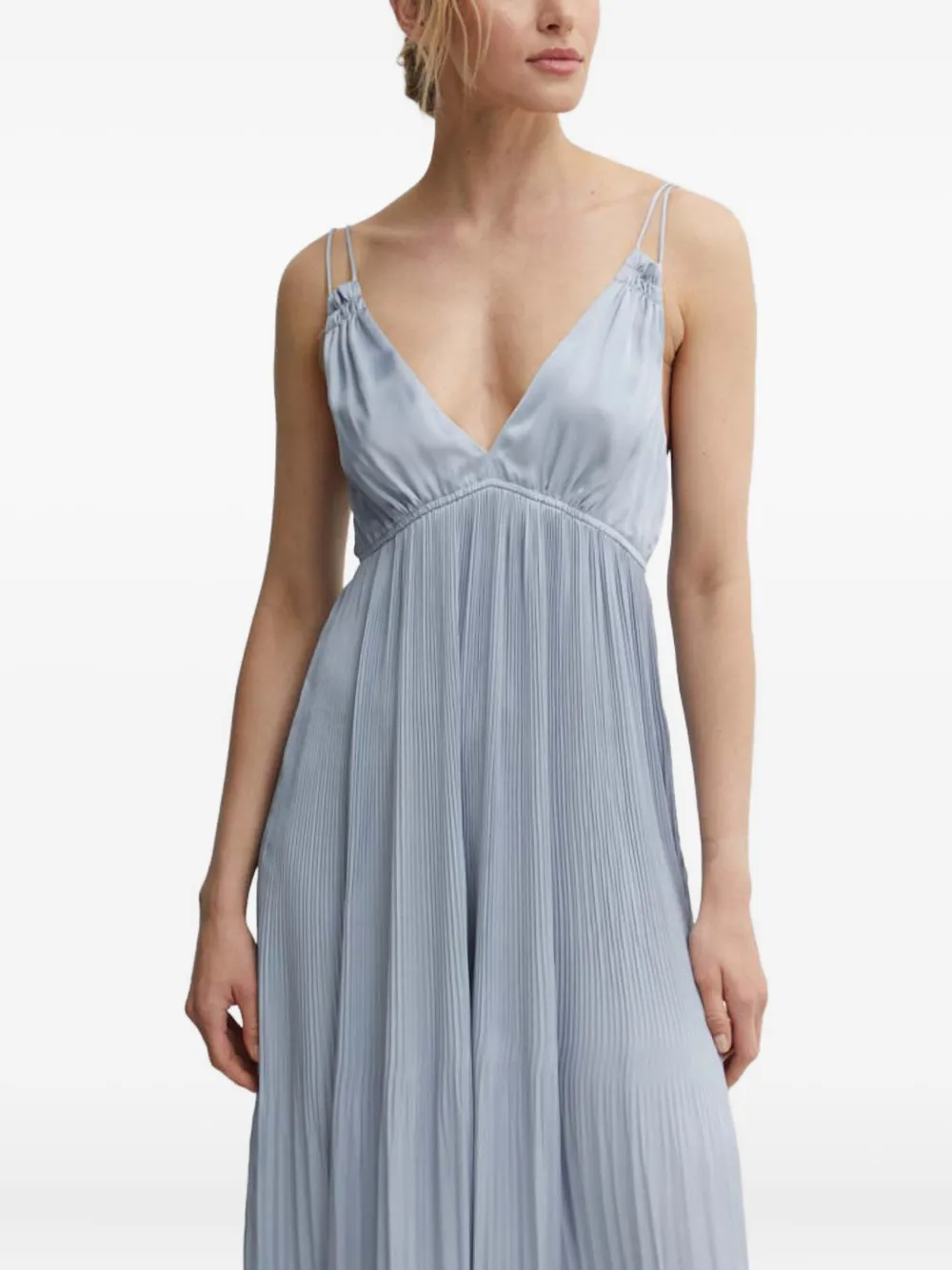 Résumé pleated v-neck dress - ブルー Résumé pleated v-neck dress - ブルー