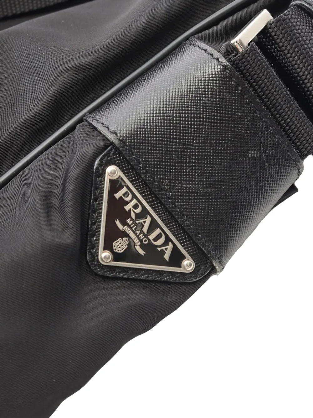 Pre-owned Prada 2013-2025 Saffiano Trimmed Tessuto Zip Top Crossbody Bag In Black