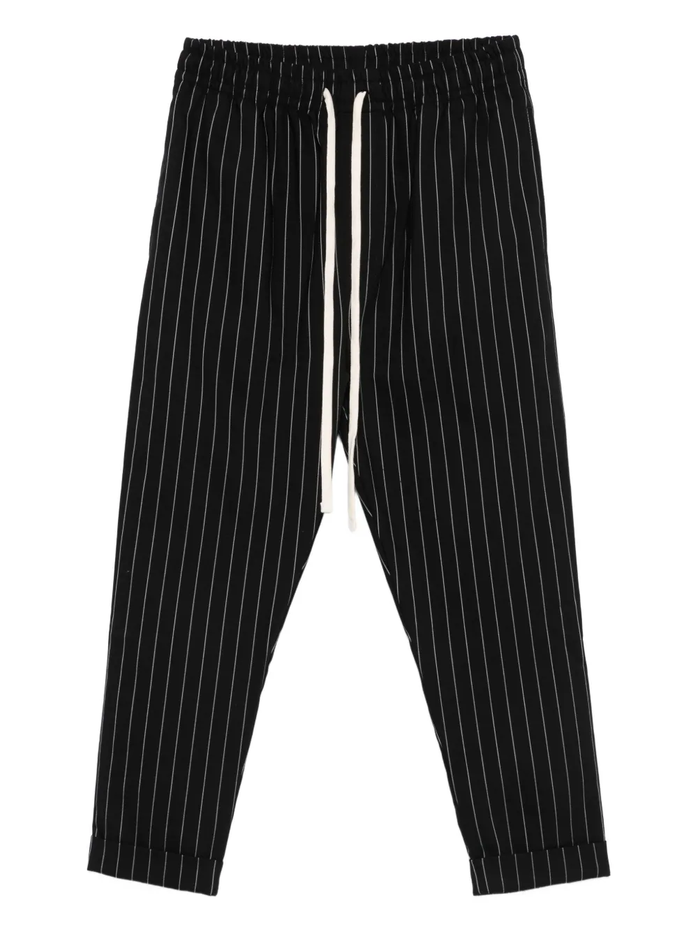 Hamza Pinstripe-drawstring Trousers In Black
