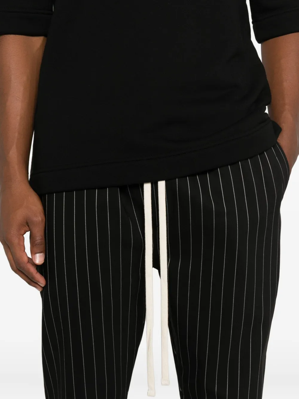 Hamza Pinstripe-drawstring Trousers In Black