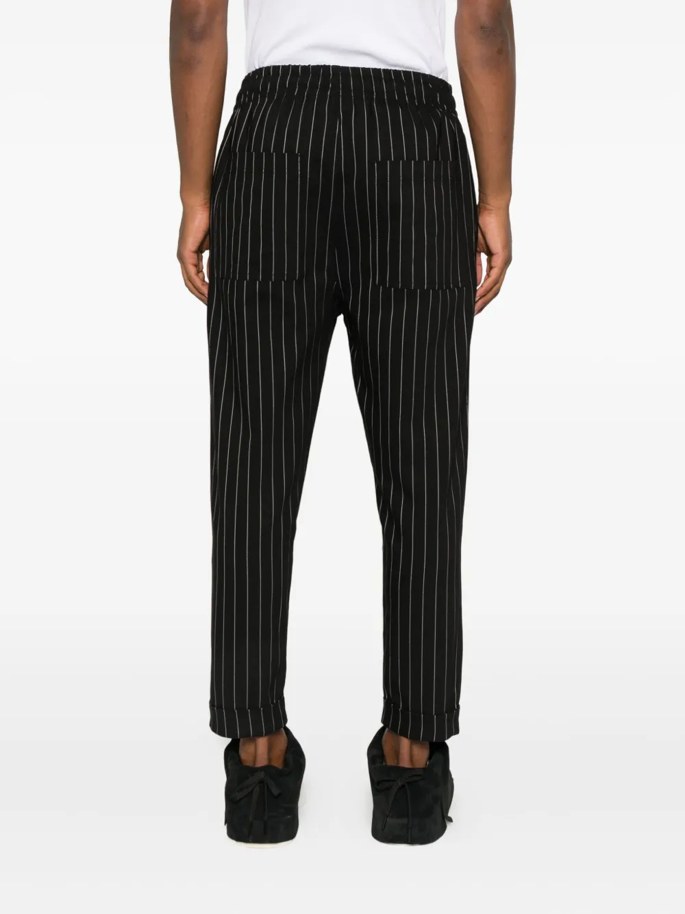 Hamza Pinstripe-drawstring Trousers In Black