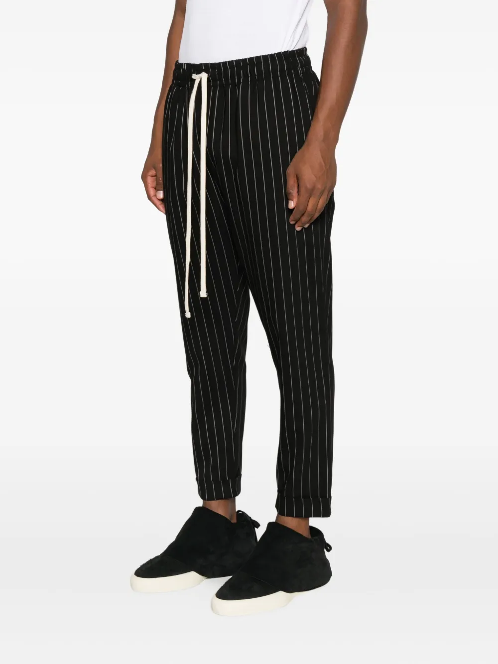 Hamza Pinstripe-drawstring Trousers In Black