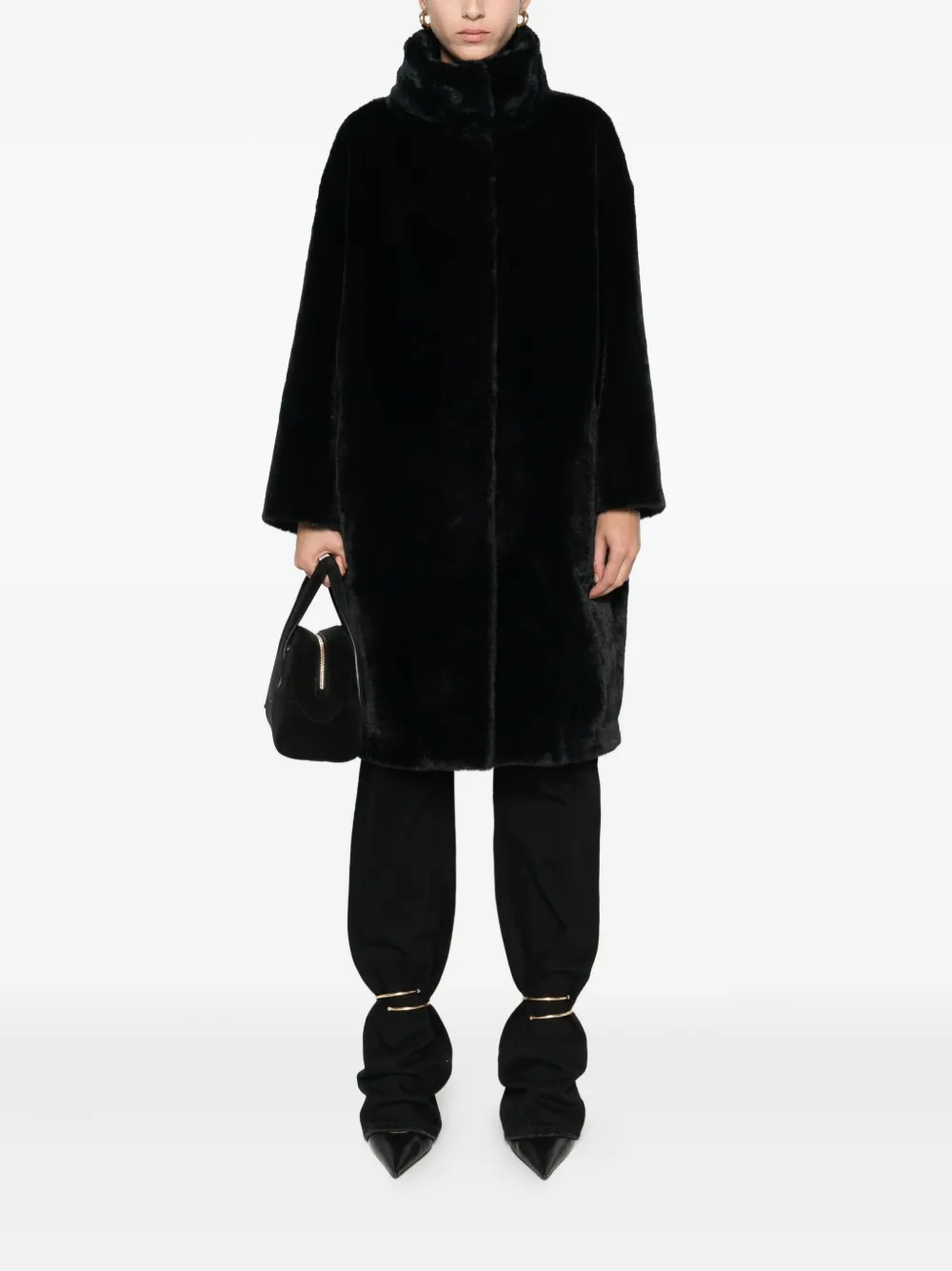 Herno High-neck Faux-fur Coat Clothing In Black