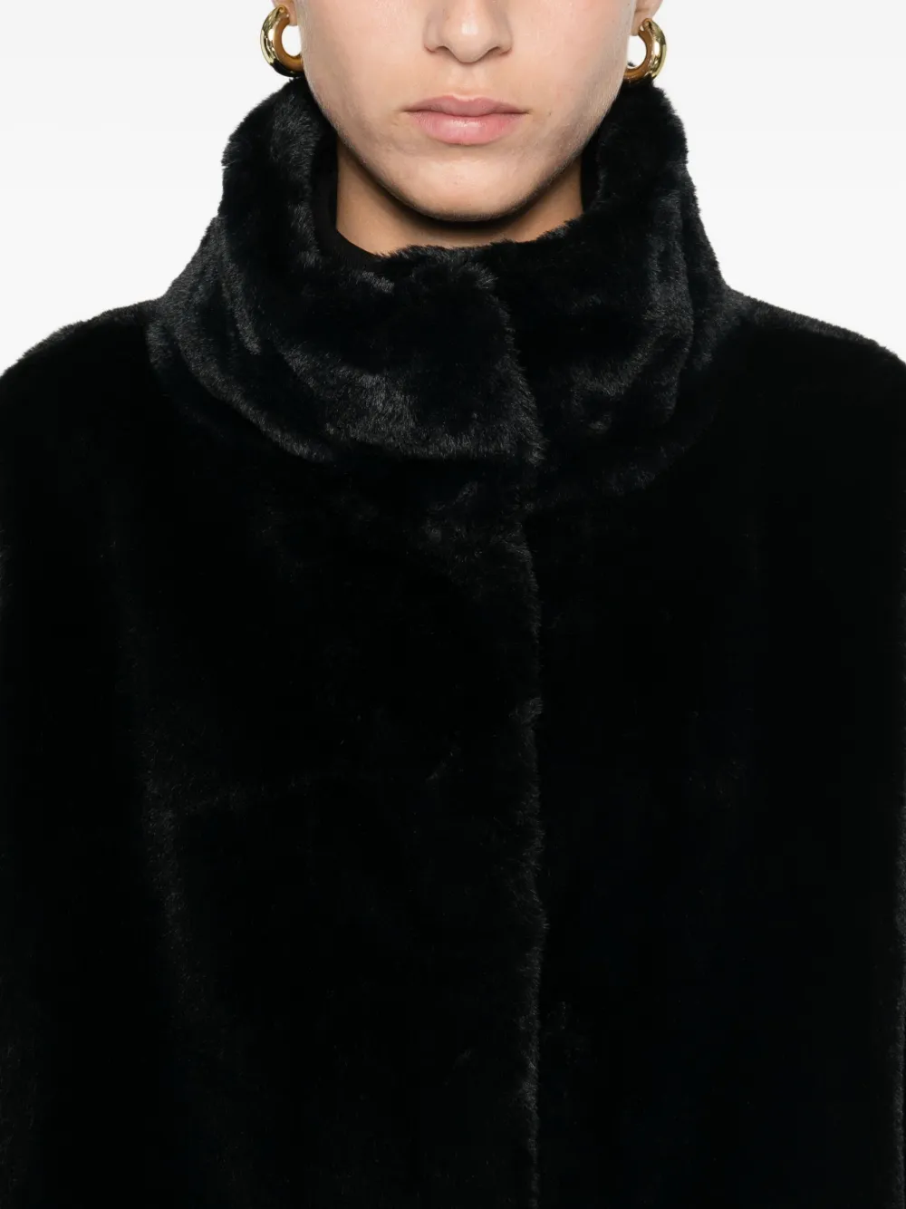 Herno High-neck Faux-fur Coat Clothing In Black