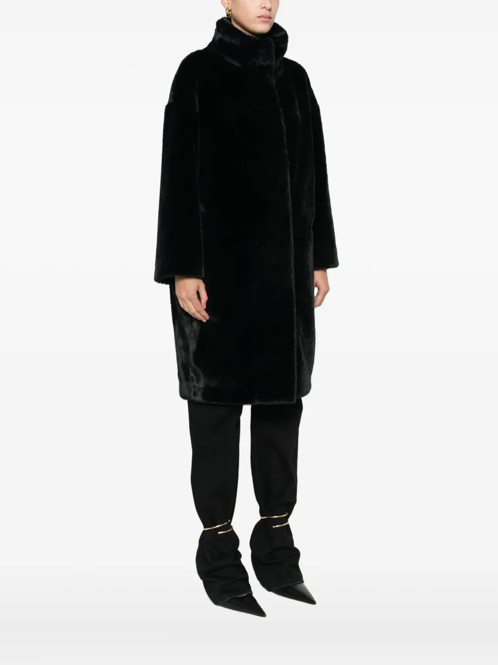 Herno High-neck Faux-fur Coat Clothing In Black