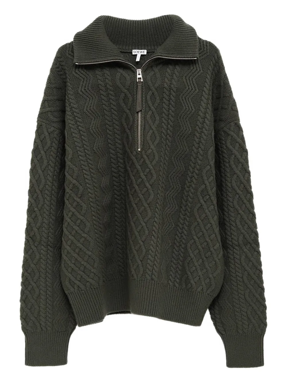 Loewe Aran-knit Wool Half-zip Turtleneck Sweater In Green