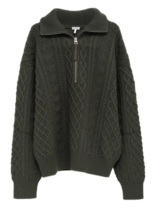 最終価格　LOEWE ハーフジップニット LOEWE ケーブルニット ハーフジップセーター | グリーン | FARFETCH JP