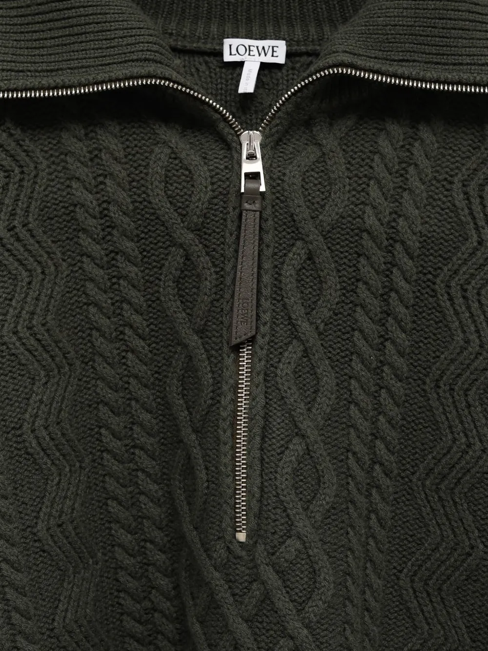 Loewe Aran-knit Wool Half-zip Turtleneck Sweater In Green