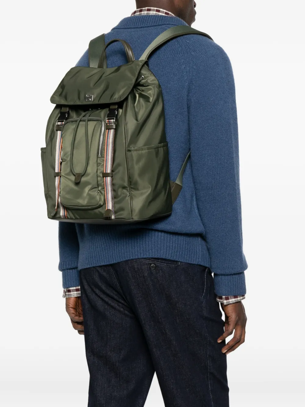 Paul Smith Striped-strap Flap Backpack In Green