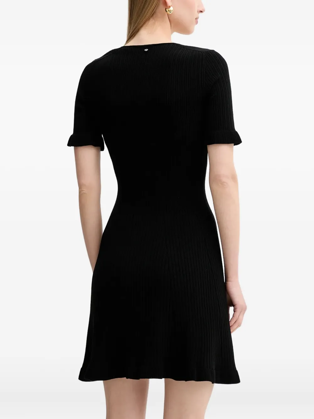 Hugo Boss Ruffled Ribbed Mini Dress In Black
