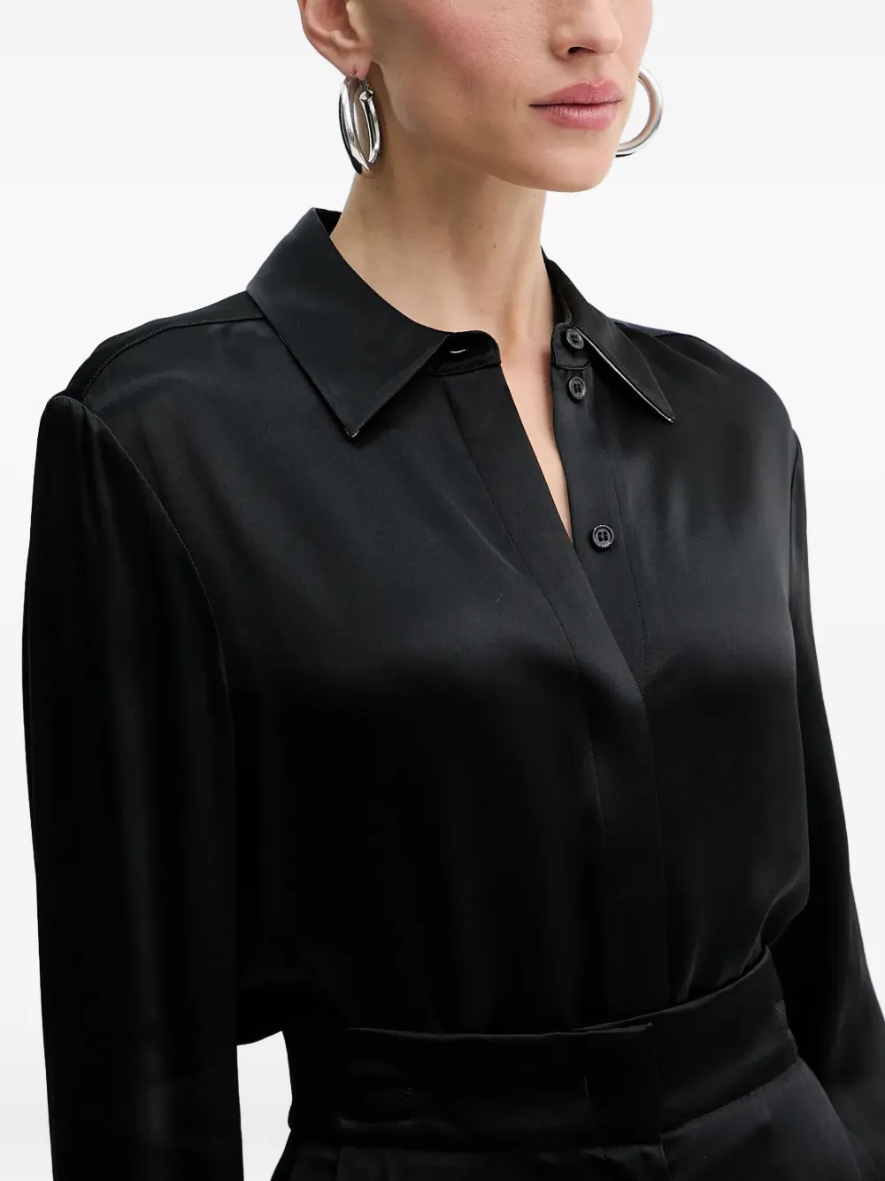 BOSS satin shirt Zwart