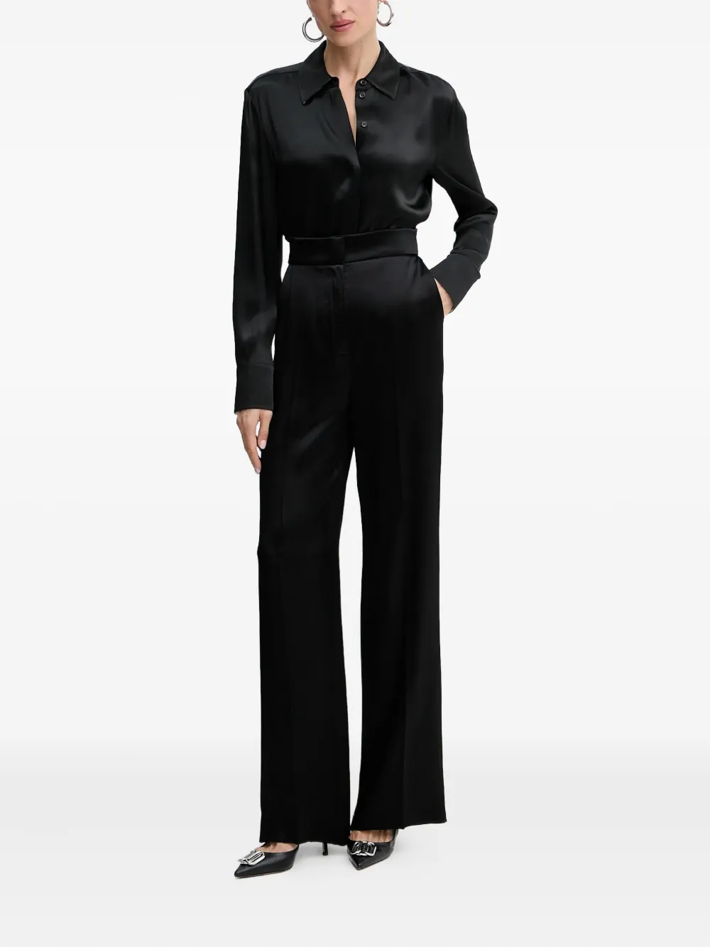 BOSS satin shirt - Zwart