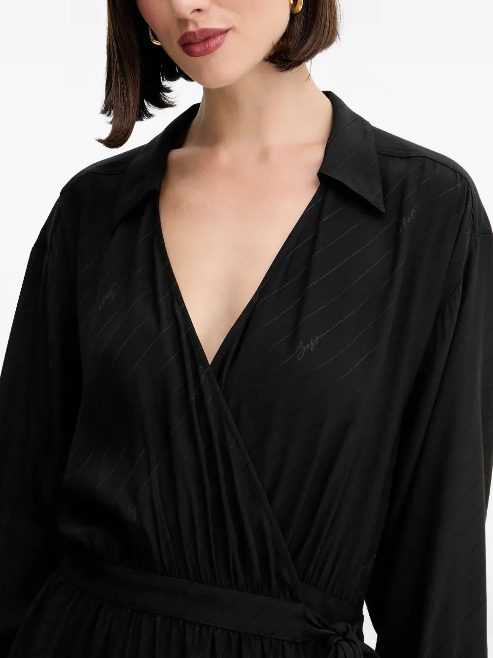 BOSS tie-waist mini dress Zwart