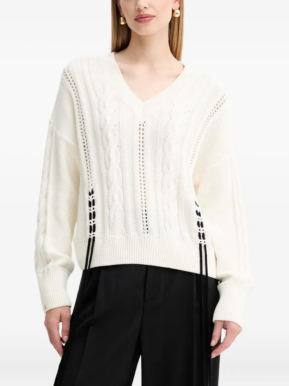 Hugo Boss Cable-knit Sweater In White