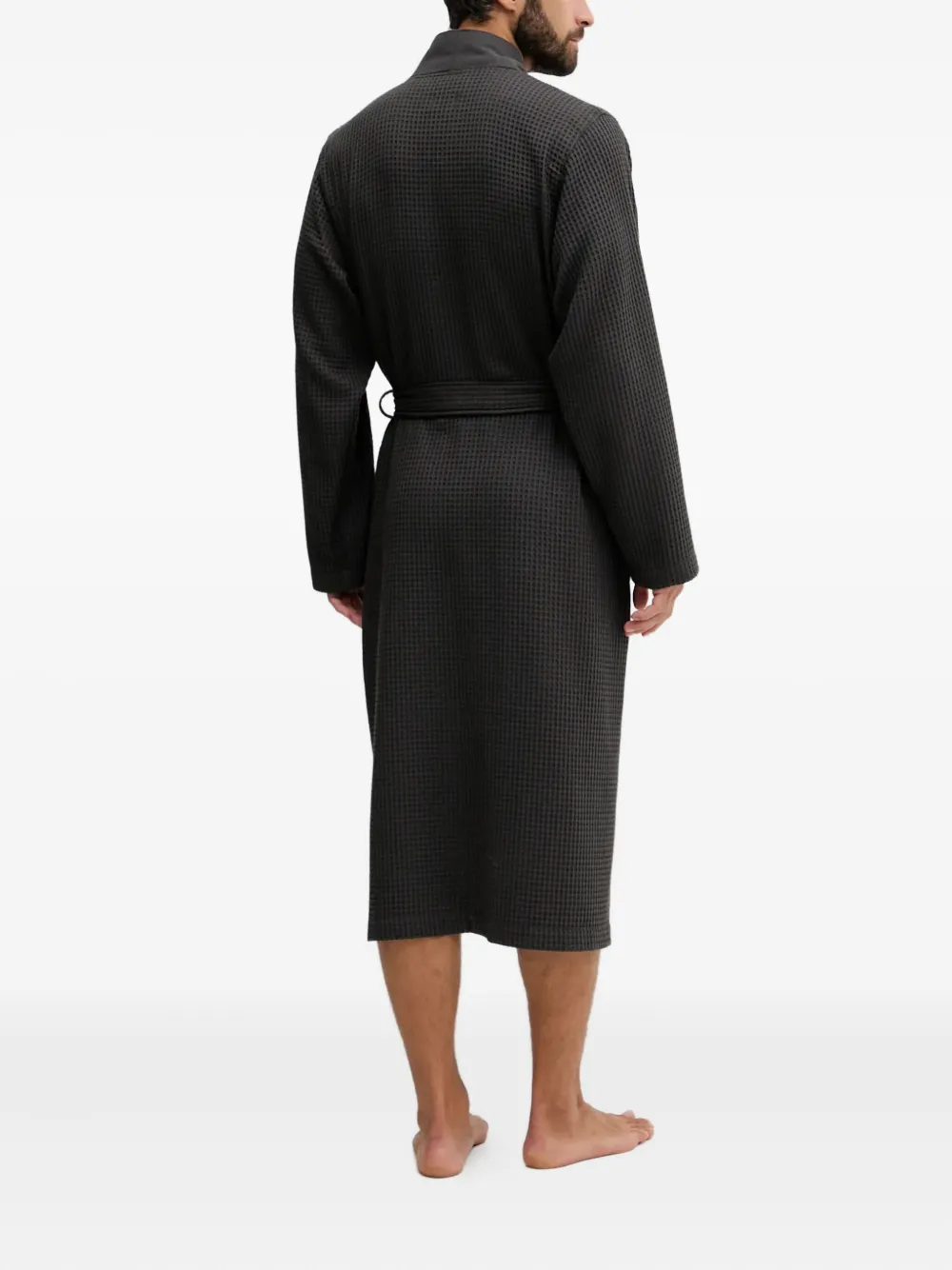 BOSS Wafelgebreide badjas met ceintuur Grijs