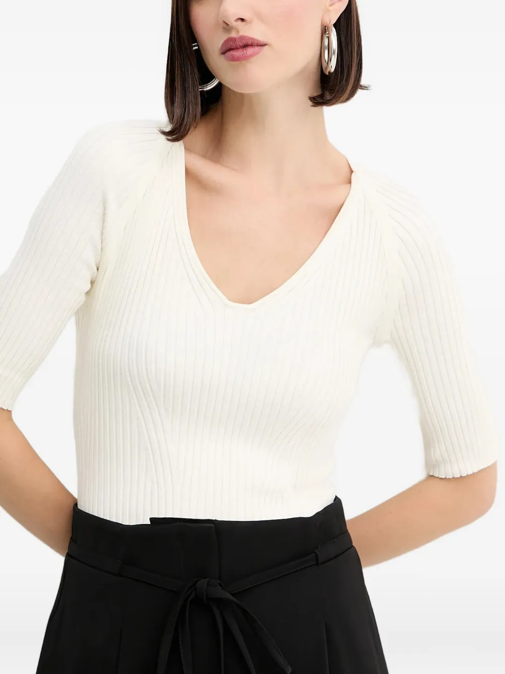 BOSS ribbed V-neck top Beige