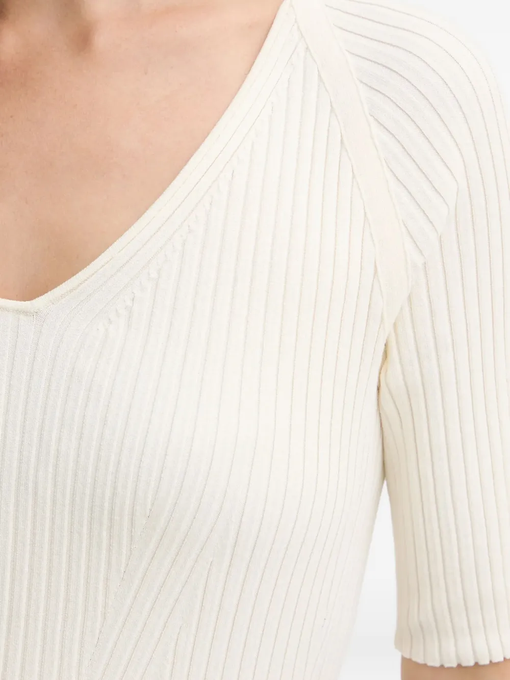 BOSS ribbed V-neck top Beige