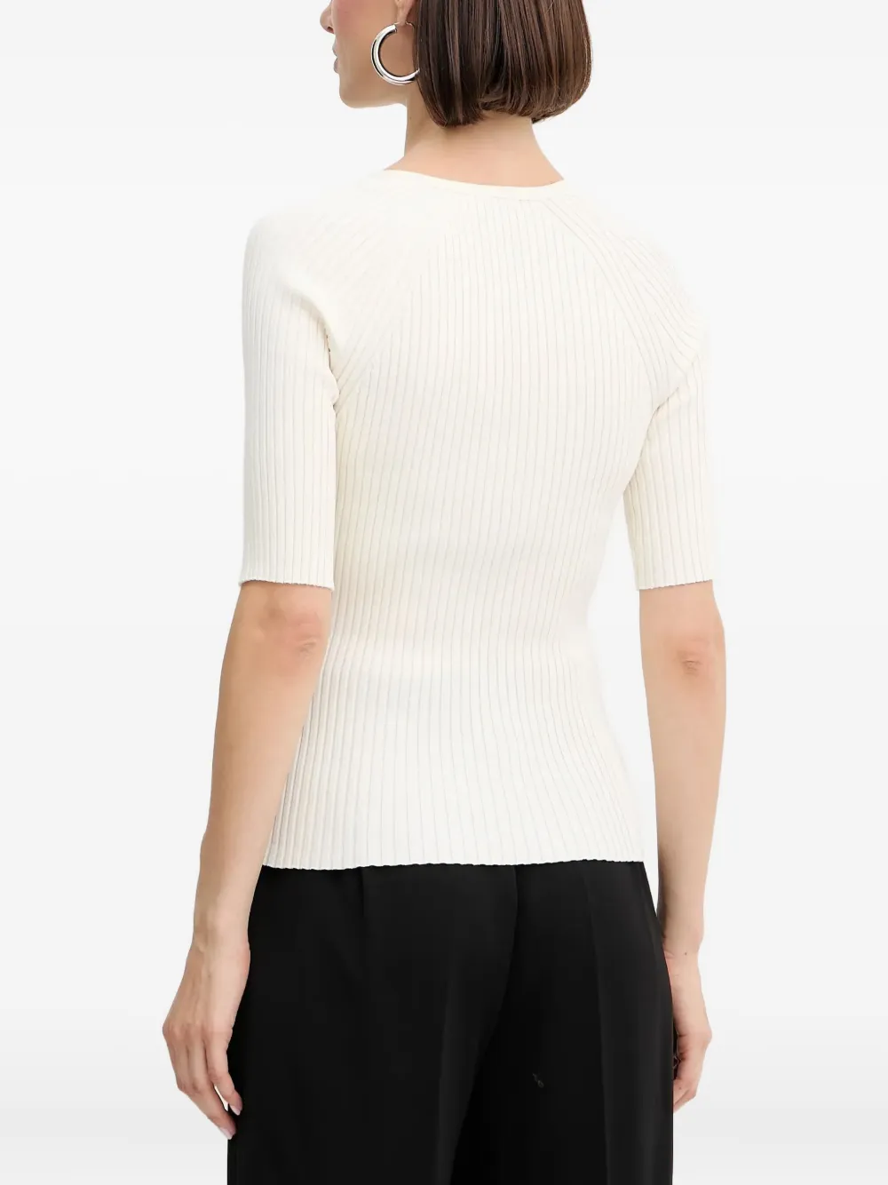 BOSS ribbed V-neck top Beige
