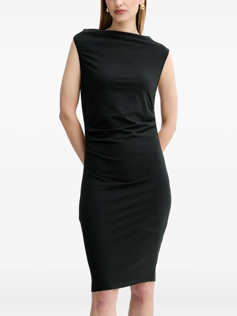 Hugo Boss Draped Sleeveless Midi Dress In Black