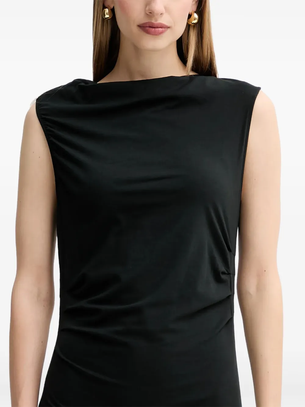 Hugo Boss Draped Sleeveless Midi Dress In Black