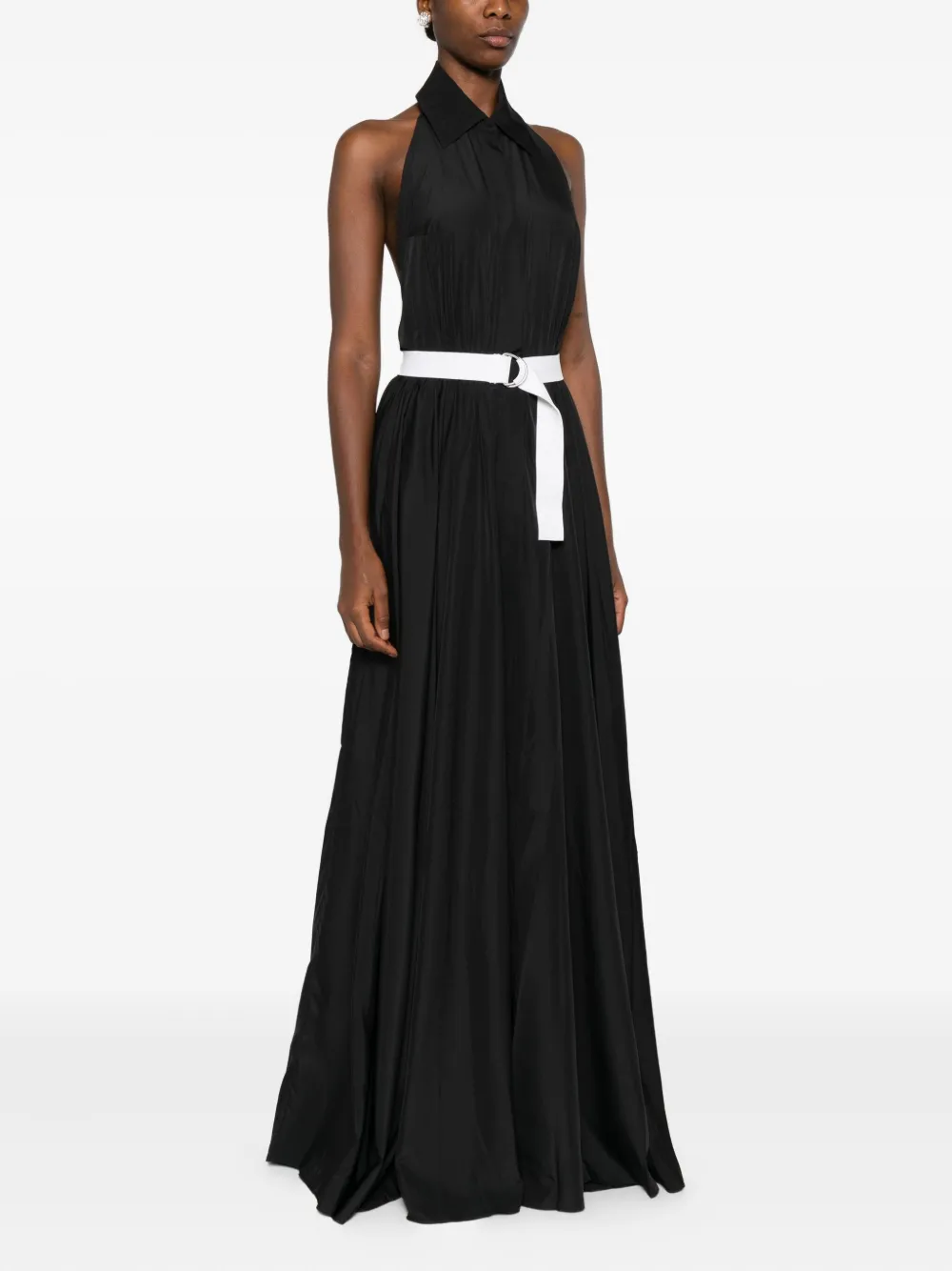 Norma Kamali Halterneck Belted Maxi Dress In Black
