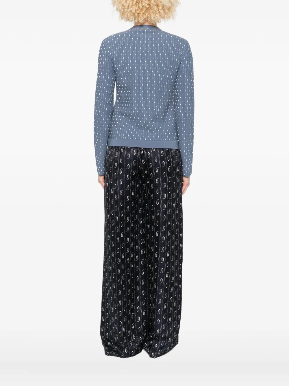 Emporio Armani Dot-pattern Ribbed Cardigan In Blue