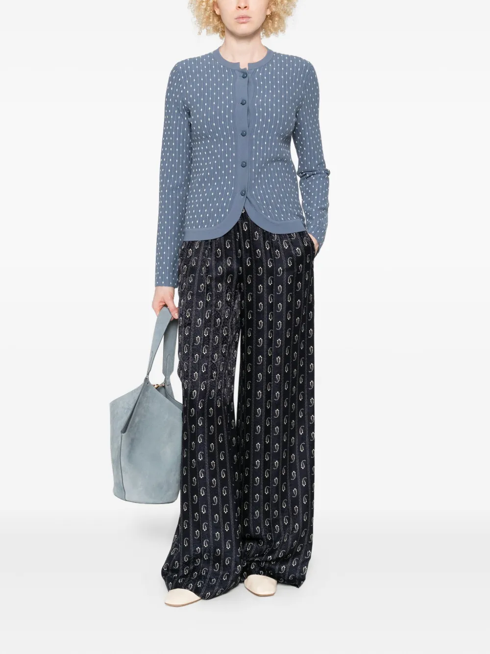Emporio Armani Dot-pattern Ribbed Cardigan In Blue