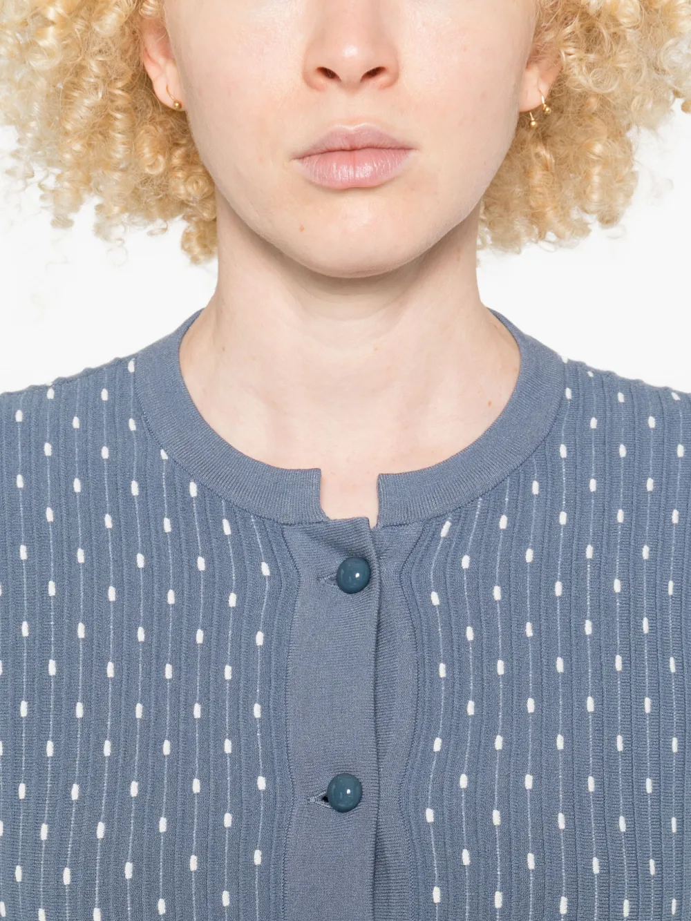 Emporio Armani Dot-pattern Ribbed Cardigan In Blue