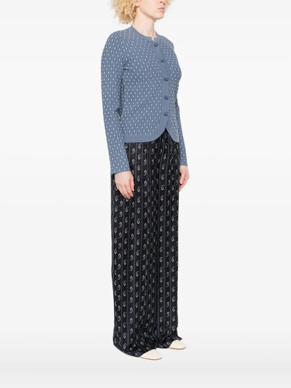 Emporio Armani Dot-pattern Ribbed Cardigan In Blue