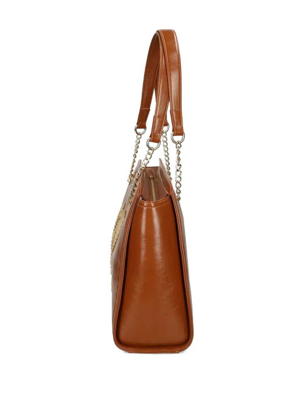 Love Moschino Logo-plaque Studded Shoulder Bag In Brown