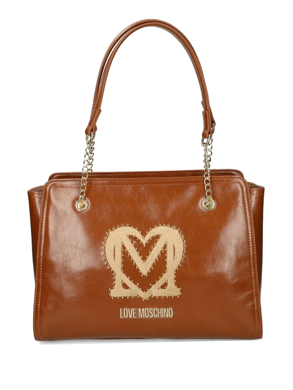 Love Moschino logo-plaque studded shoulder bag | Brown | Image 1