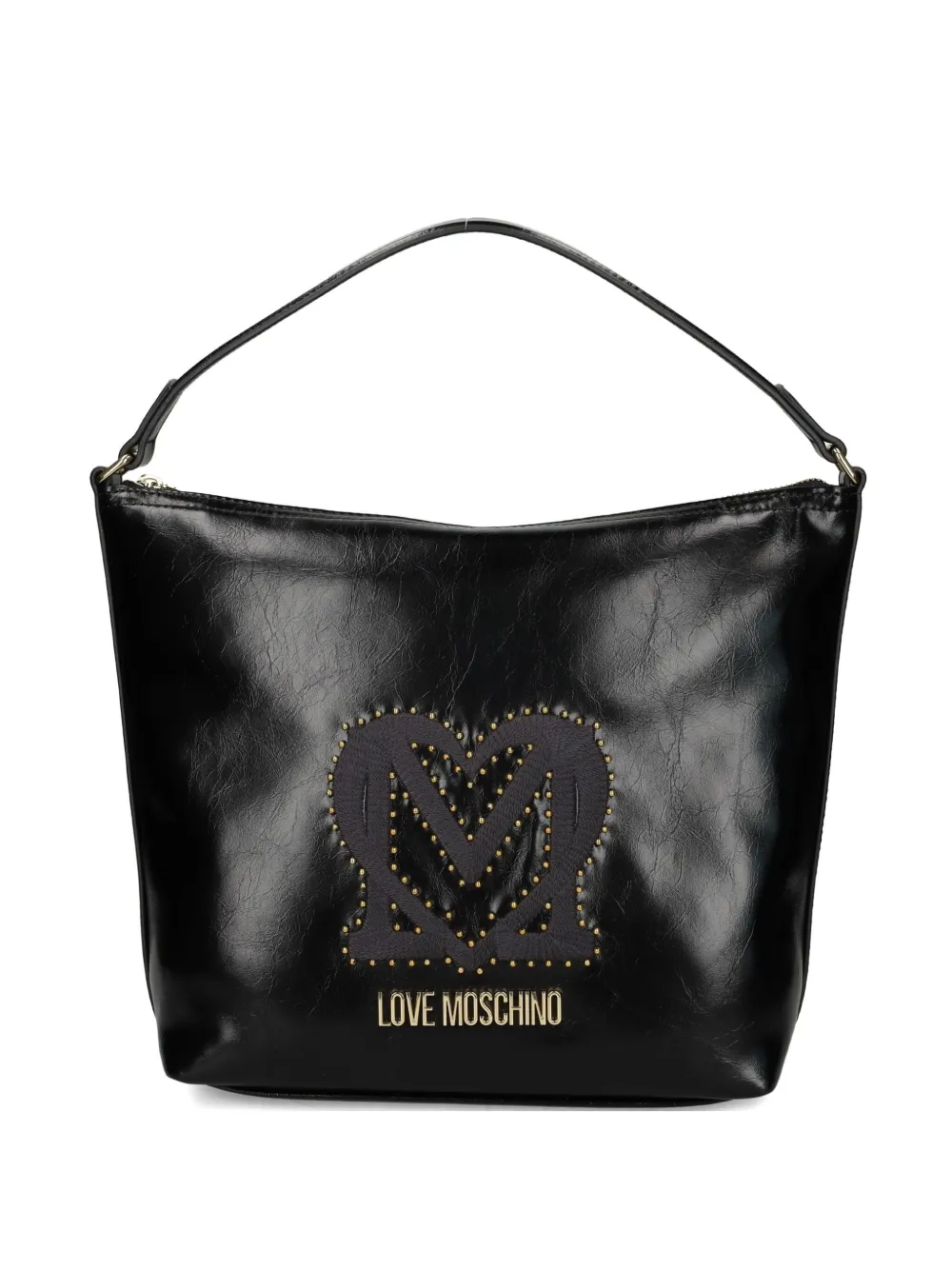 Love Moschino Logo-plaque Studded Shoulder Bag In Black