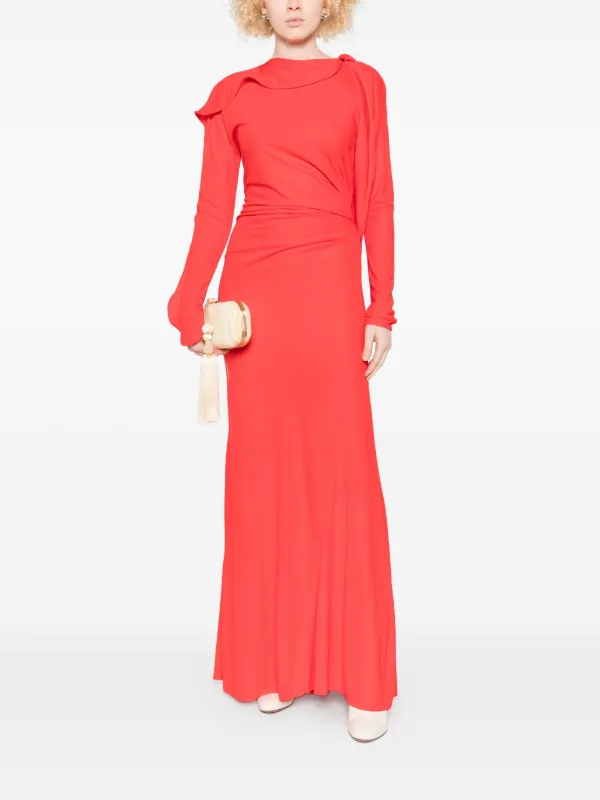 Victoria Beckham Draped long-sleeve Maxi Dress | Red | FARFETCH