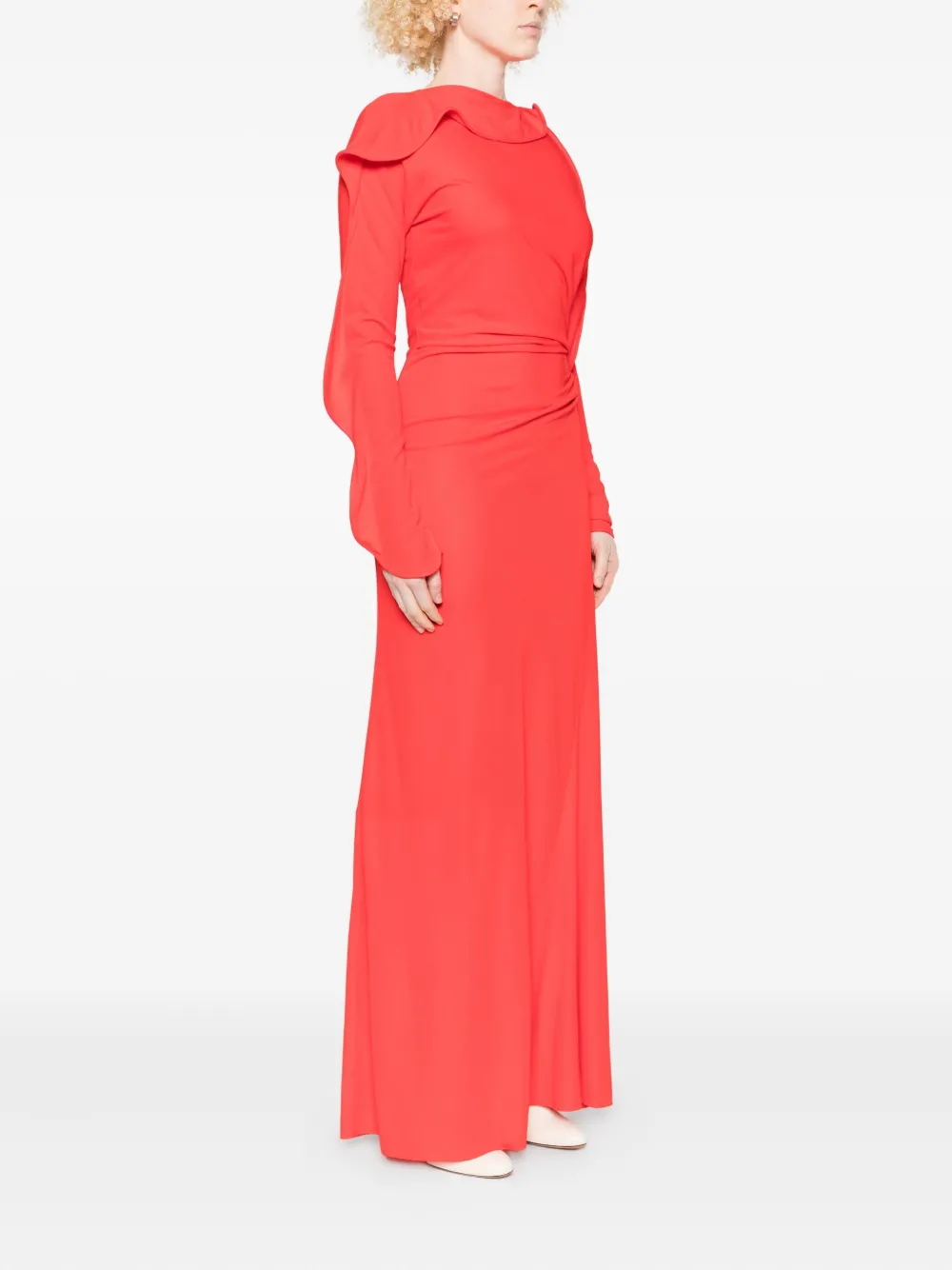 Victoria Beckham Womens Cayenne Draped Long-sleeves Woven Gown In Red