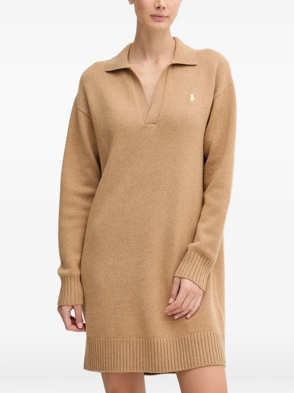 Polo Ralph Lauren V-neck logo midi dress - Toni neutri