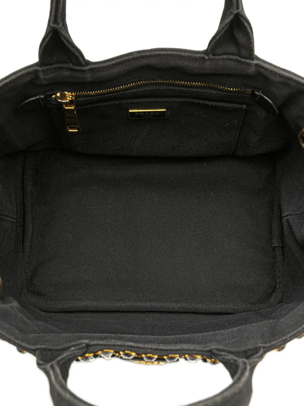 Pre-owned Prada 2013-2025 Small Canvas Canapa Bijoux Satchel In Black