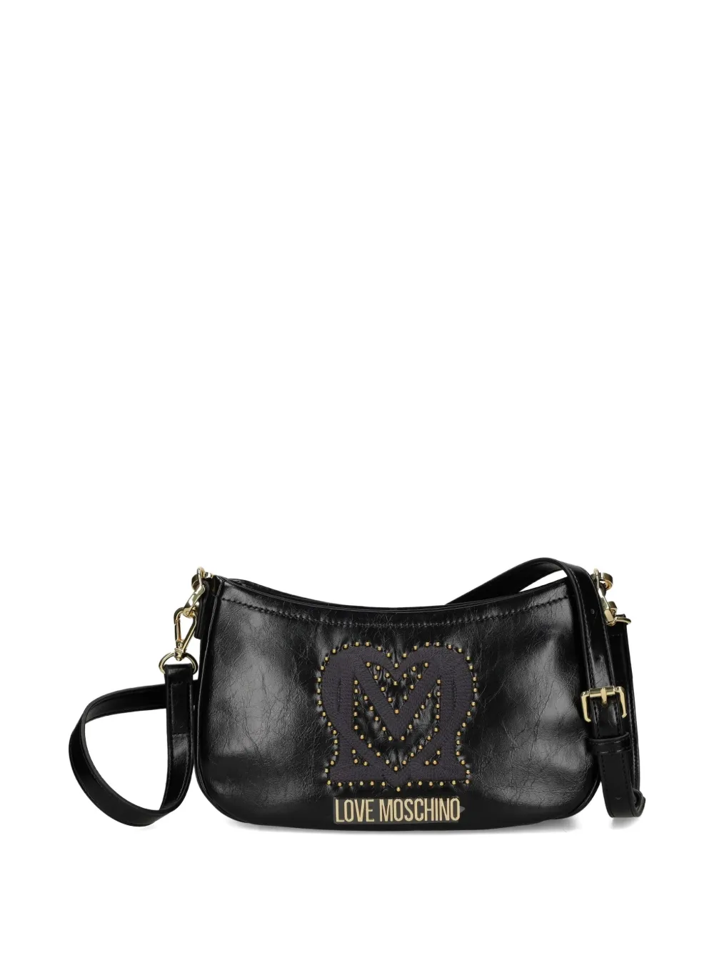 Love Moschino Logo-plaque Studded Shoulder Bag In Black
