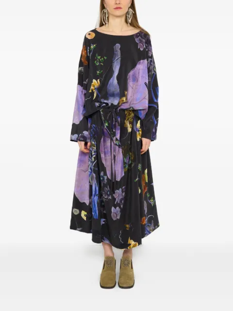 Anntian floral-print drawstring silk midi dress