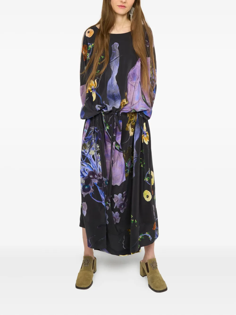 Anntian floral-print drawstring silk midi dress | Day Dresses | Image 2