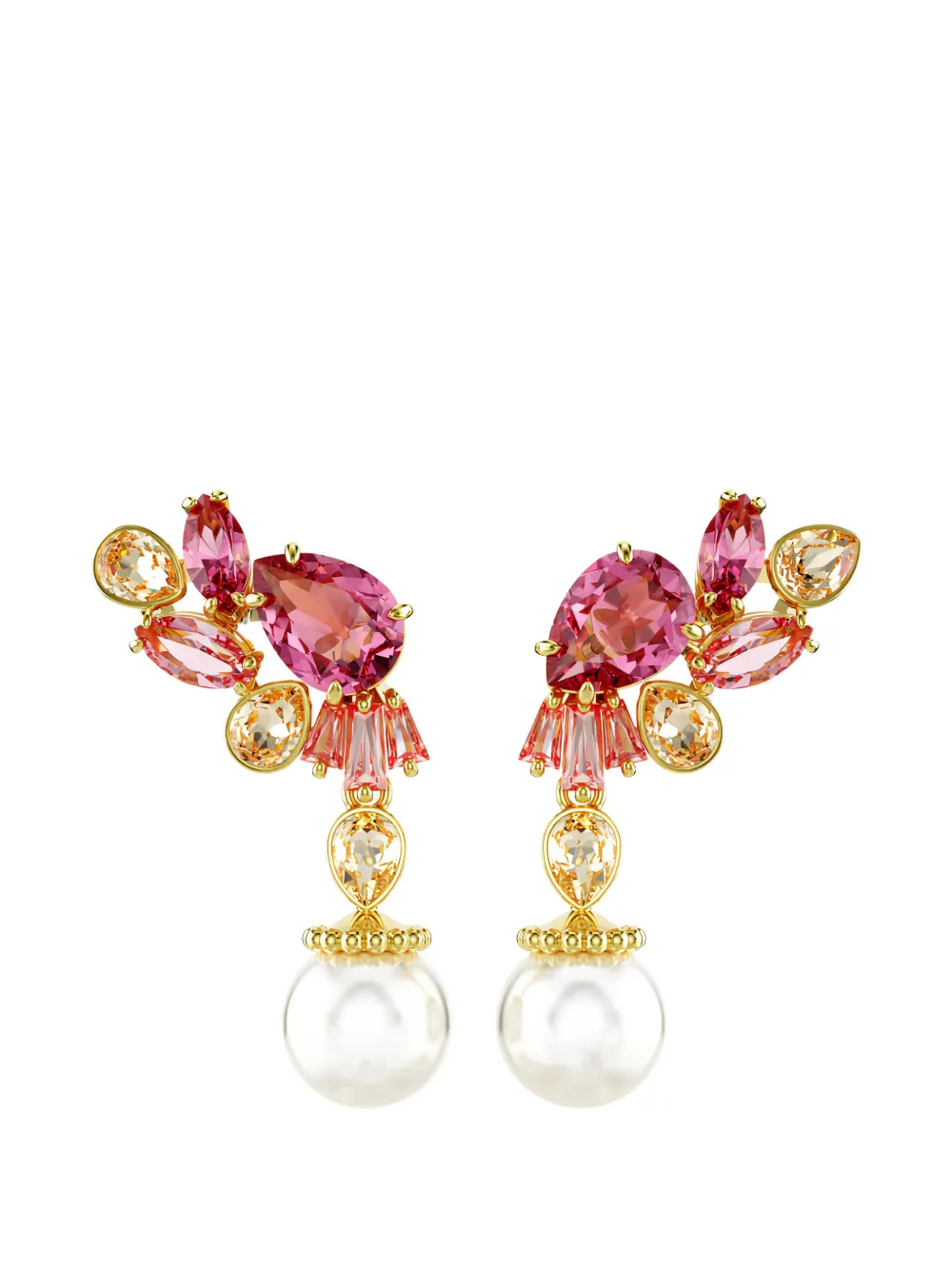 Swarovski Kristallverzierte Ohrringe mit Tropfenperlen - Rosa