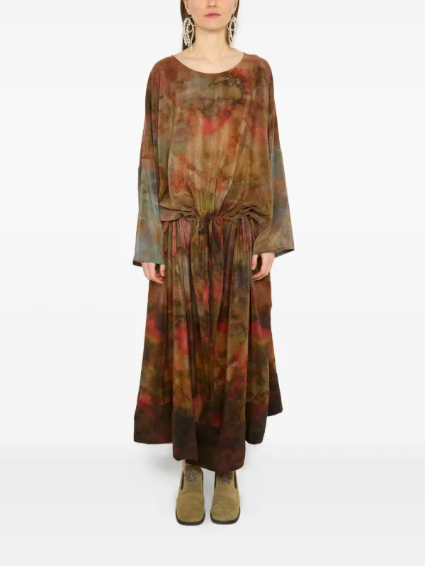drawstring midi dress Sample Devine Drawstring Round Neck Long Sleeve Midi Dress