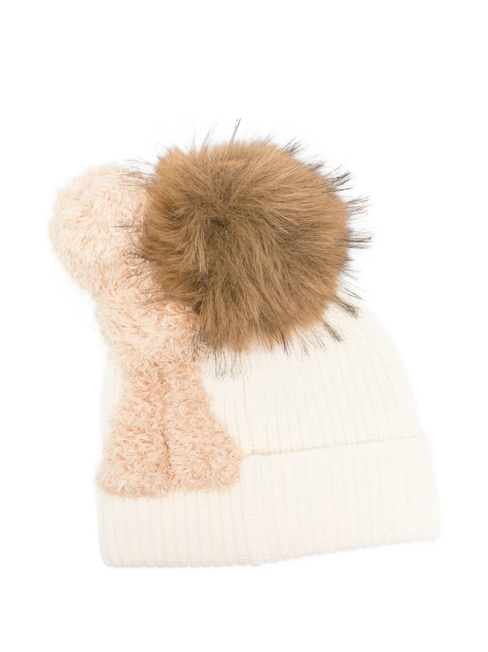 Monnalisa double-pompom teddy beanie - Beige