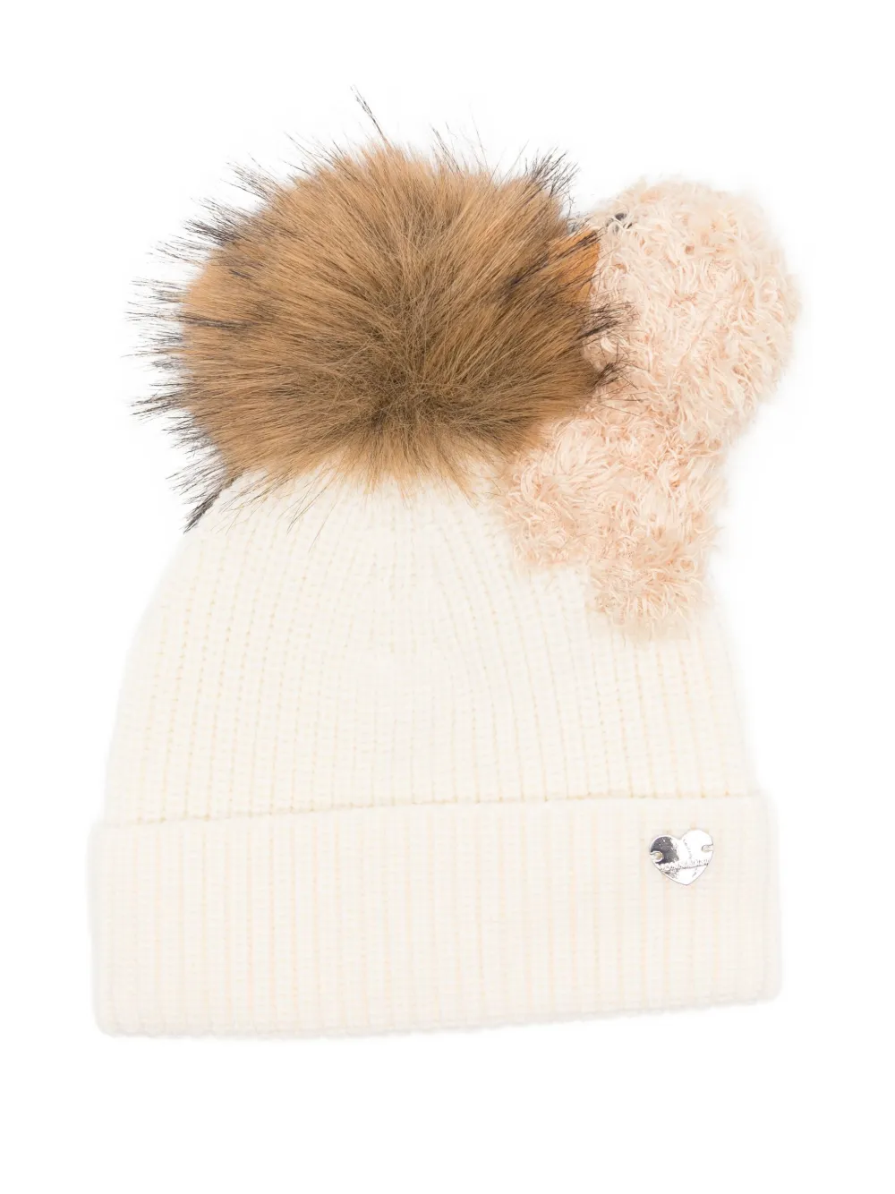 Monnalisa Double-pompom Teddy Beanie In Neutral