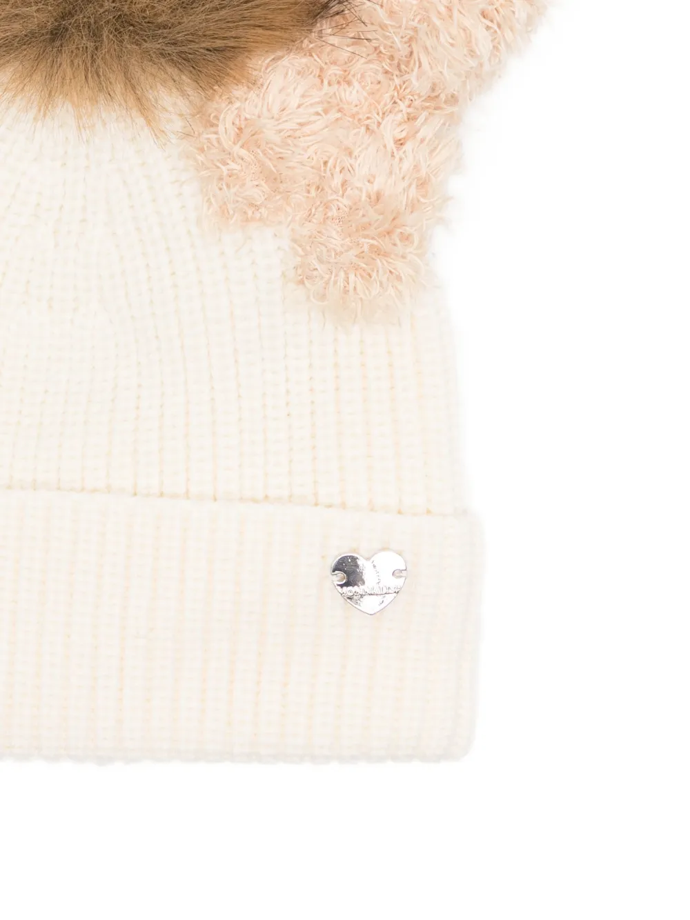 Monnalisa Double-pompom Teddy Beanie In Neutral