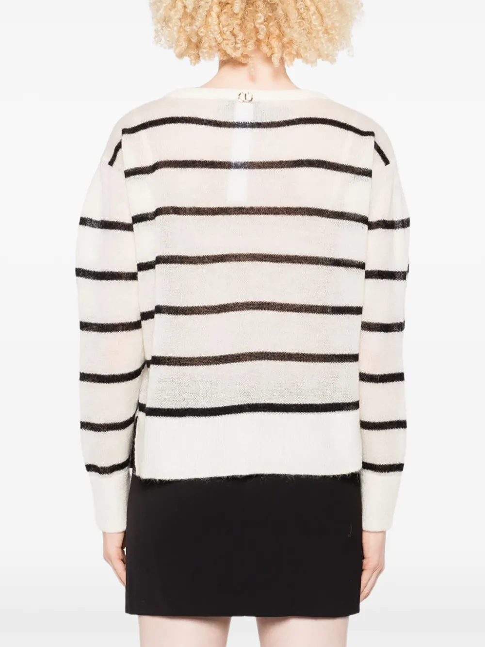 lace-embellished striped sweater
