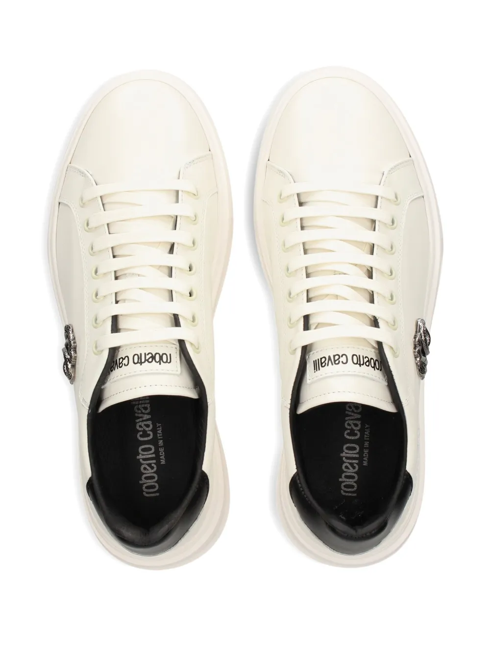 Roberto Cavalli logo-plaque snakeskin sneakers Neutrals
