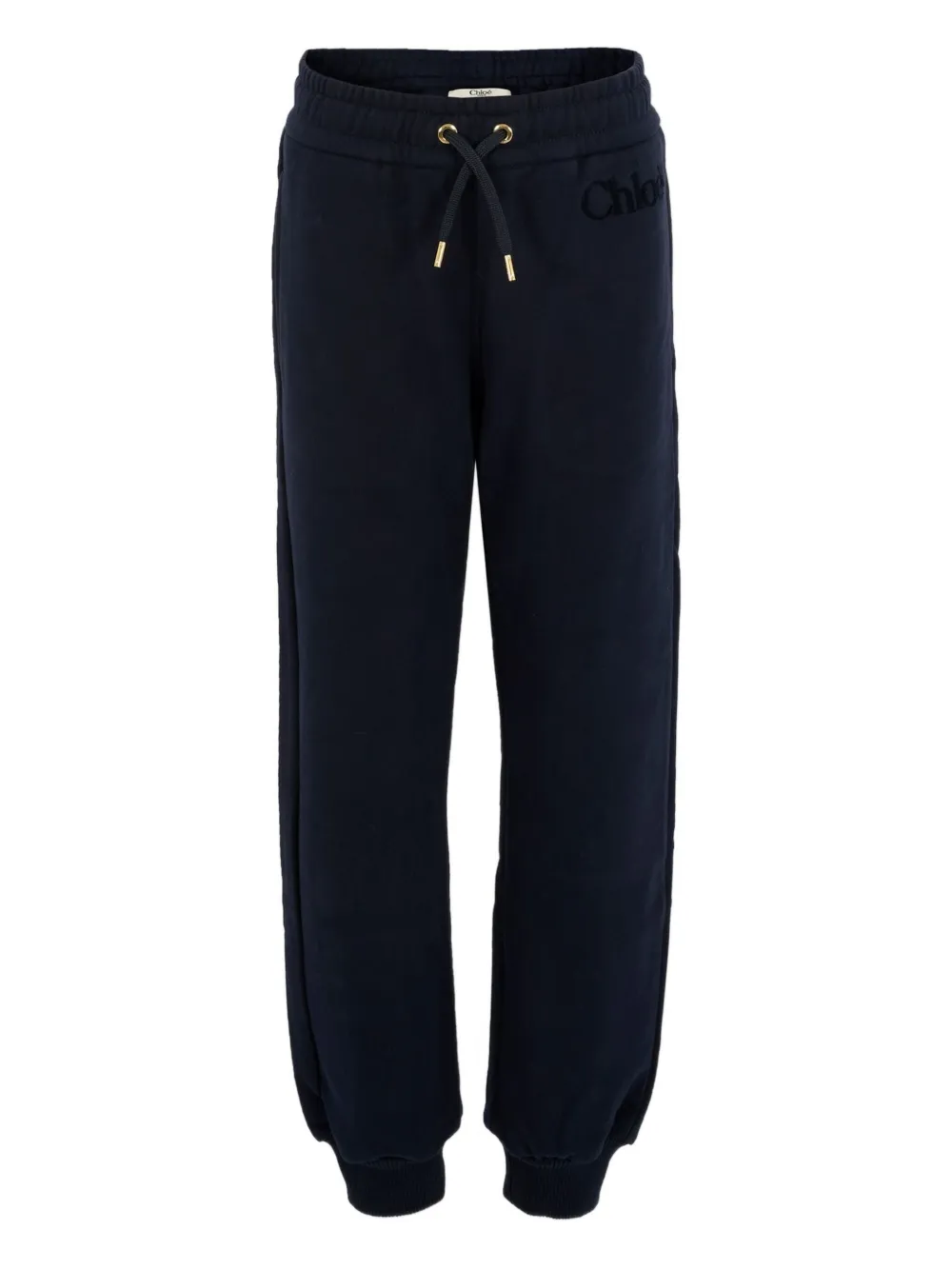 Chloé Embroidered-logo Cuffed Trousers In Blue
