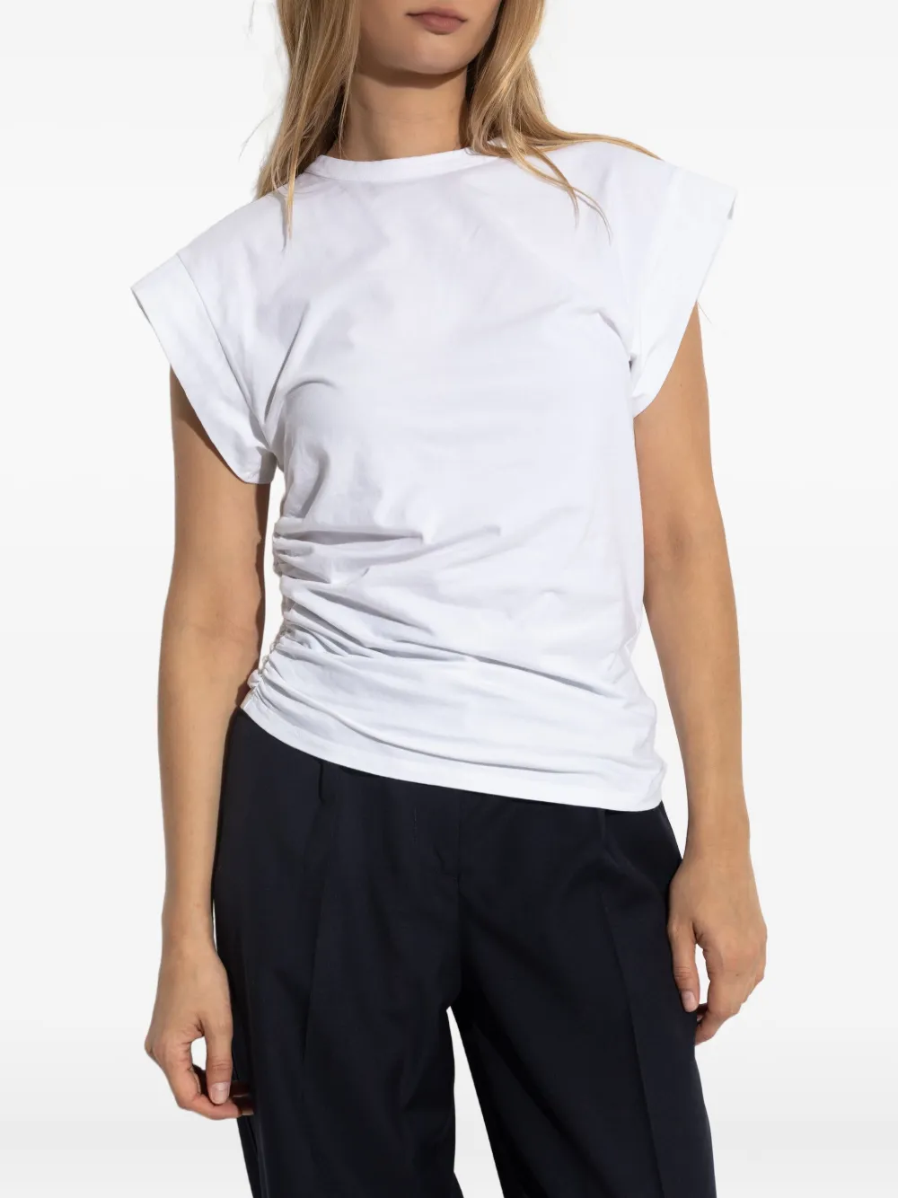 Officine Generale Ruched-detail Short-sleeve T-shirt In White